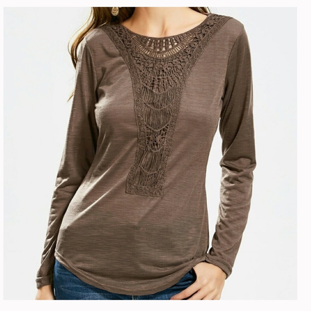 Crochet Embroidered Neckline Blouse